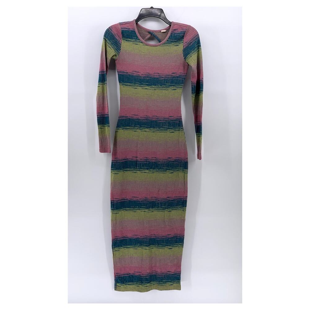 DAILY PRACTICE Women's Mulitcolor Striped Rib Cutout Bodycon Dress SZ 2XS
